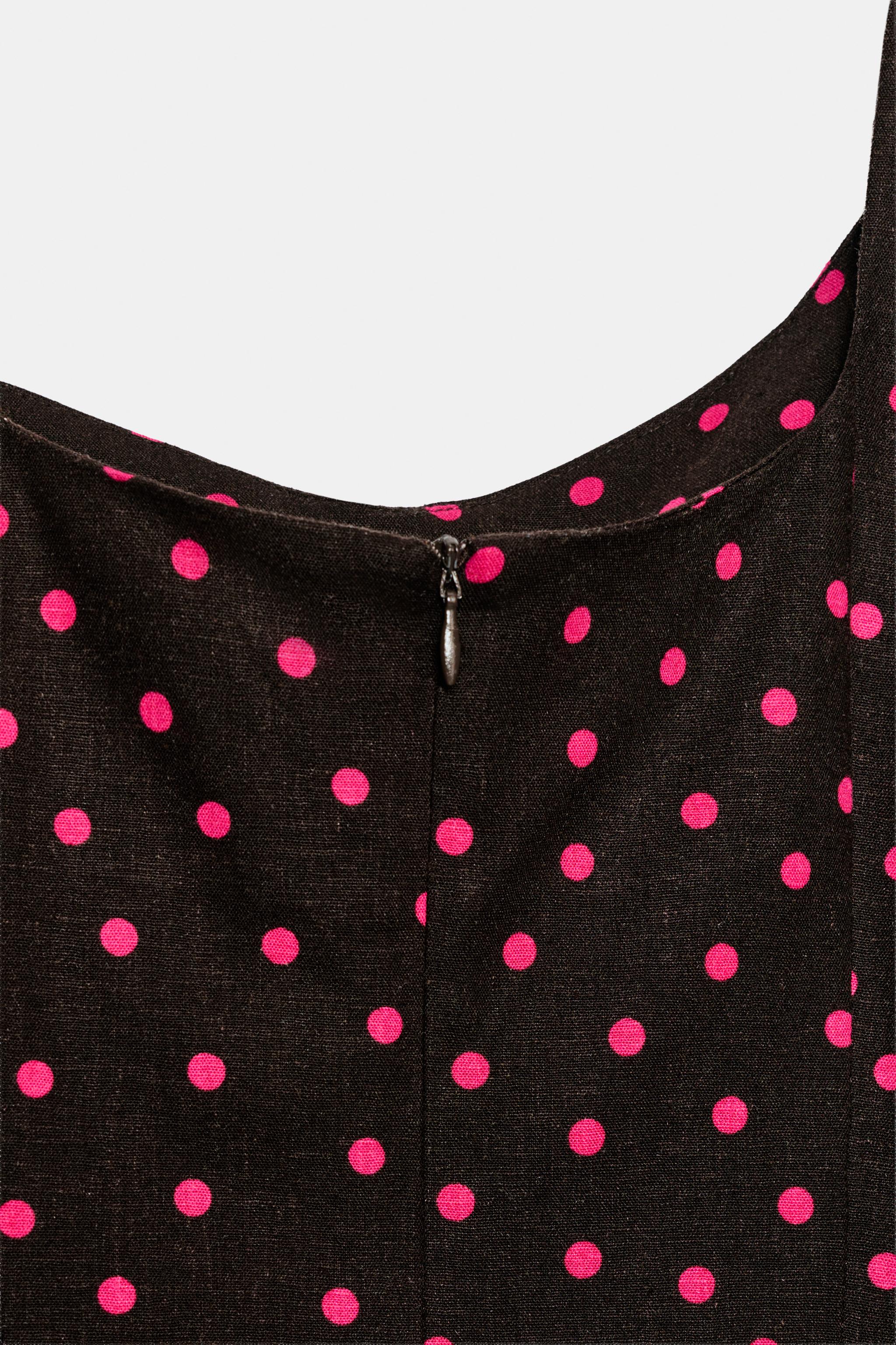 LINEN BLEND BALLOON SLEEVE POLKA DOT DRESS